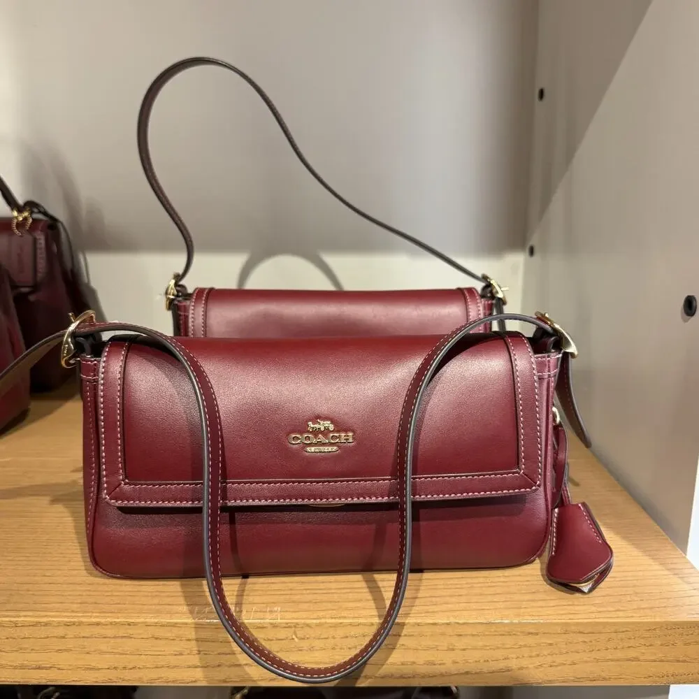 Limited ‼️Coach Etta Small Flap Shoulder Bag CCV63 smooth leather/Im/Maroon - Picture 11 of 11